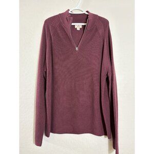 Brooks Brothers Extra Fine Merino Wool‎ Knit Quarter Zip Sweater in Burgundy XL